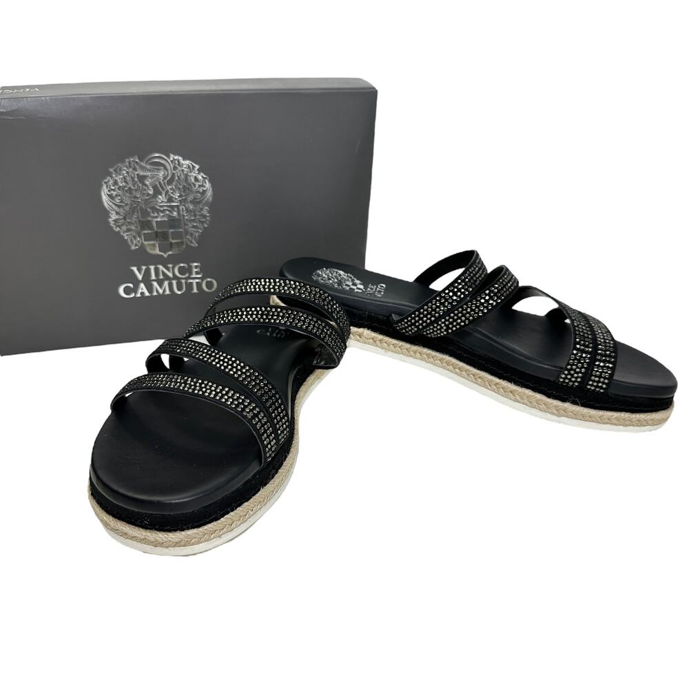 Vince Camuto Rallsan Strappy Rhinestone Sandal Cloudy Black Women 7.5 NWB